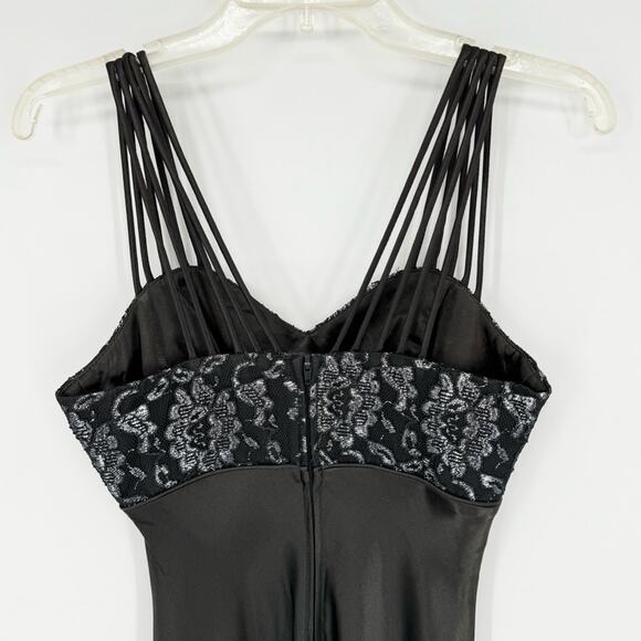 Vintage 90s All That Jazz Whimsigoth Glam Lace Satin Formal Gown Black Size 5/6 - Picture 12 of 15